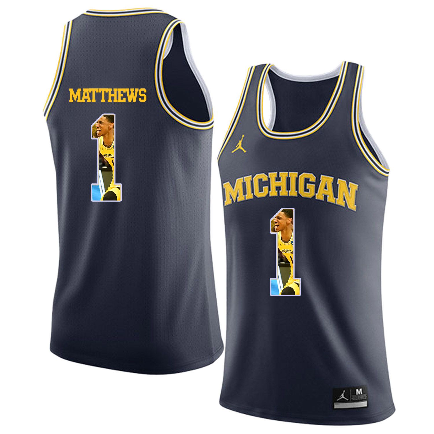 Men Jordan University of Michigan Basketball Navy 1 Matthews Fashion Edition Customized NCAA Jerseys